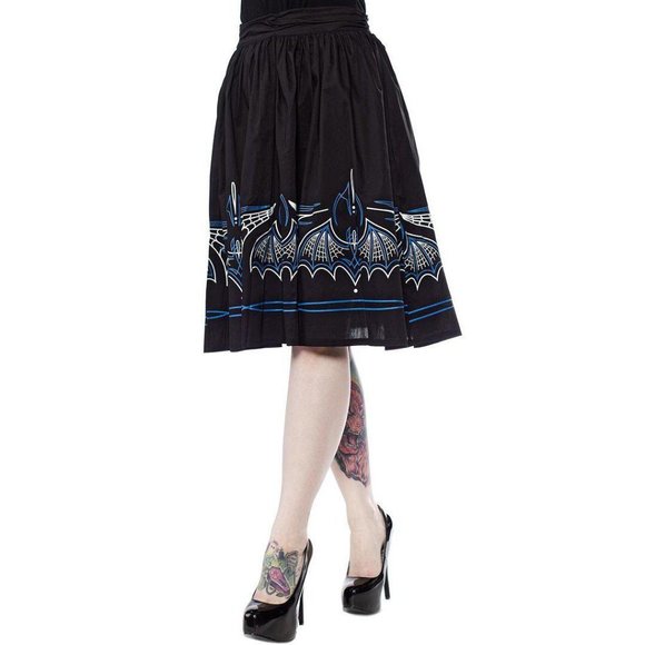 Sourpuss Dresses & Skirts - Sourpuss Batty Pinstripe Skirt in Black & Blue